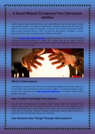 A Secret Manual To Improve Your Clairvoyant Abilities