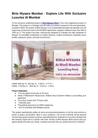 Birla Niyaara Mumbai - Explore Life With Exclusive Luxuries At Mumbai