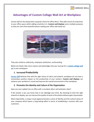 Advantages of Custom Collage Wall Art at Workplace