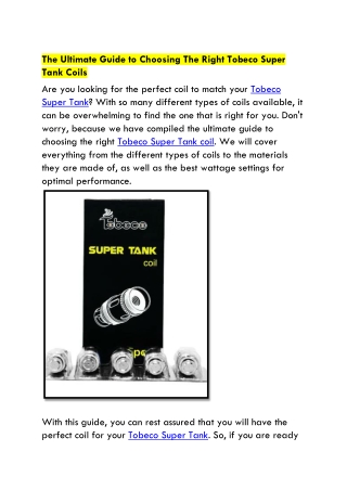 The Ultimate Guide to Choosing The Right Tobeco Super Tank Coils
