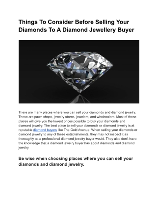 Things To Consider Before Selling Your Diamonds To A Diamond Jewellery Buyer