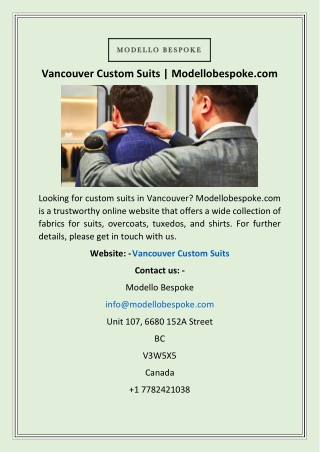 Vancouver Custom Suits | Modellobespoke.com