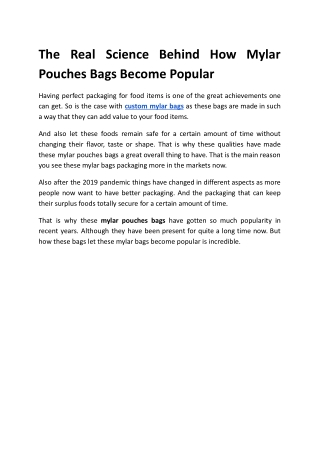 The Real Science Behind How Mylar Pouches Bags Become Popular