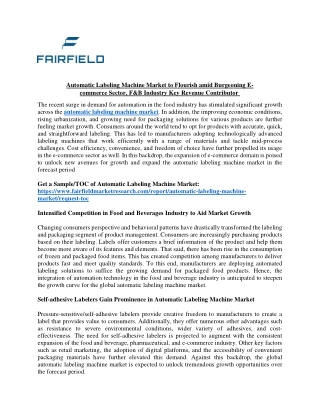 Automatic Labeling Machine Market Size, Share and Growth Analysis to 2029