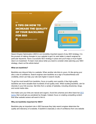 5 Tips On How To Increase The Quality Of Your Backlinks For SEO