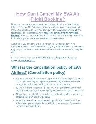 How Can I Cancel My EVA Air Flight Booking by Skynair.com