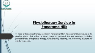 Physiotherapy Service In Panorama Hills