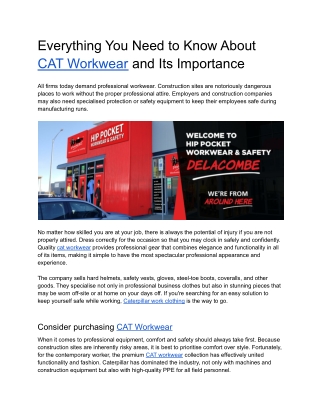 Everything You Need to Know About CAT Workwear and Its Importance