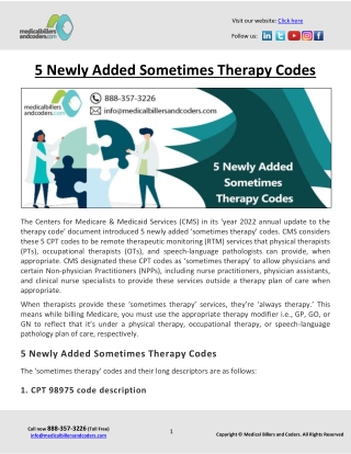 5 Newly Added Sometimes Therapy Codes