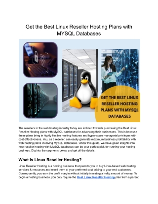 Get the Best Linux Reseller Hosting Plans with MYSQL Databases