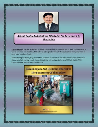 Rakesh Rajdev And His Great Efforts For The Betterment Of The Society