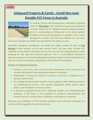 Safeguard Property & Family - Install Non-toxic Durable PVC Fence in Australia