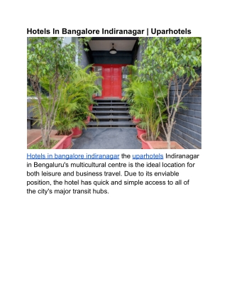 Hotels In Bangalore Indiranagar _ Uparhotels