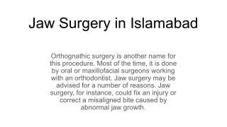 Jaw Surgery in Islamabad