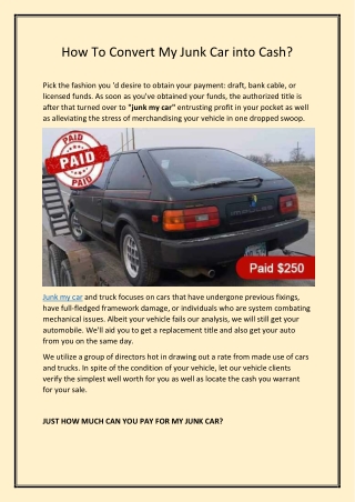 How To Convert My Junk Car into Cash