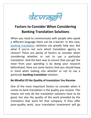 Factors to Consider When Considering Banking Translation Solutions