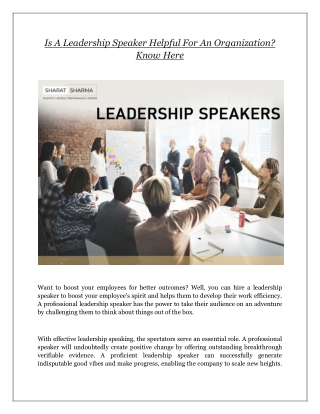 Is A Leadership Speaker Helpful For An Organization?