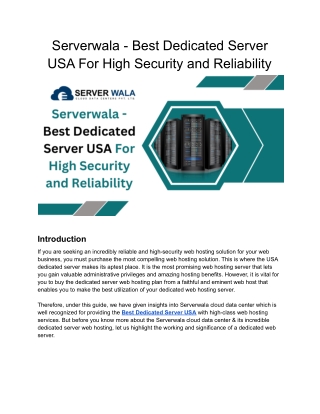 Serverwala - Best Dedicated Server USA For High Security and Reliability