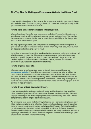 The Top Tips for Making an Ecommerce Website that Stays Fresh