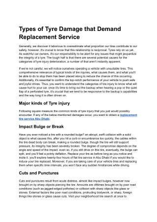 Types of Tyre Damage that Demand Replacement Service