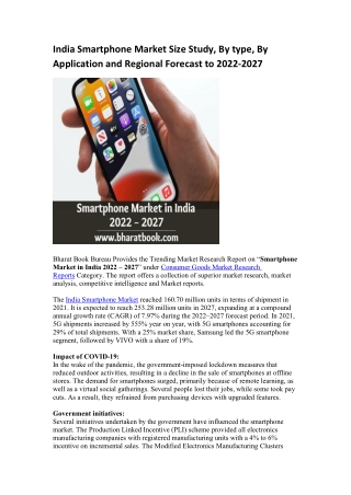 India Smartphone Market Size Study, By type, By Application and Regional Forecast to 2022-2027