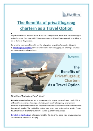 The Benefits of privatflugzeug chartern as a Travel Option