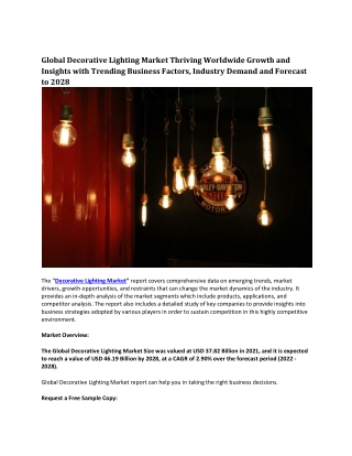Global Decorative Lighting Market Thriving Worldwide Growth and Insights