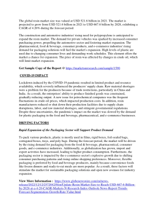 Resin Market Dynamic Demand, Growth, Strategies and Forecast 2028