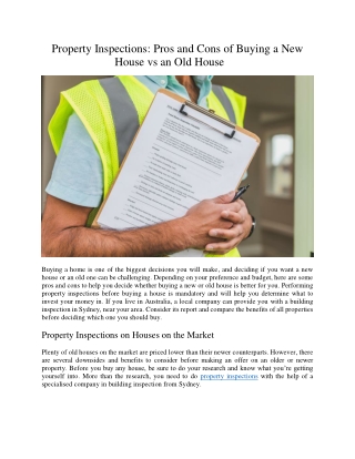 Property Inspections Pros and Cons of Buying a New House vs an Old House