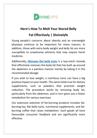 Okinawa Flat Belly Tonic's Best Advantages - Divinelyfe