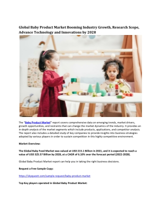 Global Baby Product Market Booming Industry Growth, Research Scope, Advance