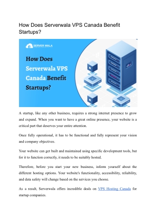 How Does Serverwala VPS Canada Benefit Startups?