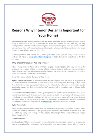 Reasons Why Interior Design Is Important for Your Home