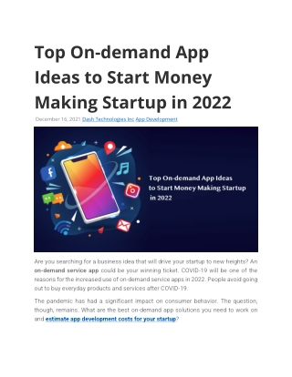 Top On-demand App Ideas to Start Money Making Startup in 2022