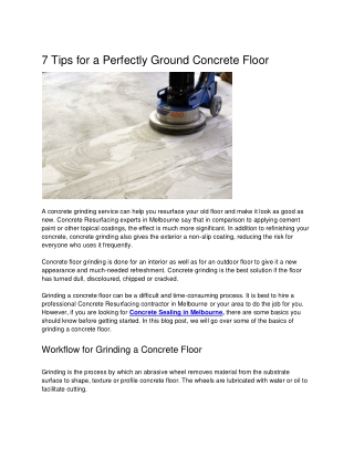 Tips for a Perfectly Ground Concrete Floor