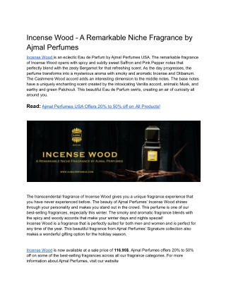 Incense Wood - A Remarkable Niche Fragrance by Ajmal Perfumes