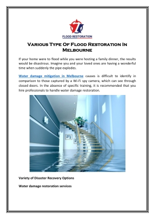 Various Type Of Flood Restoration In Melbourne