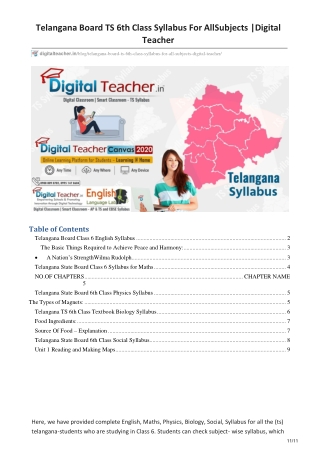 Telangana Board TS 6th Class Syllabus For All Subjects Digital Teacher