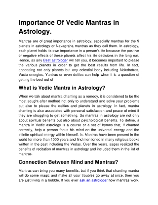 Importance Of Vedic Mantras in Astrology