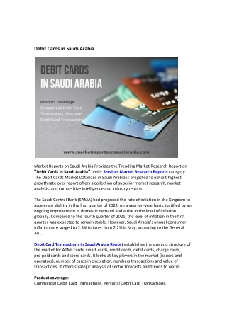 Saudi Arabia Debit Cards Market Research Report 2022-2027