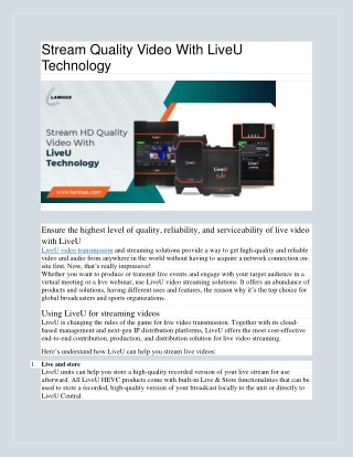 Stream Quality Video With LiveU Technology