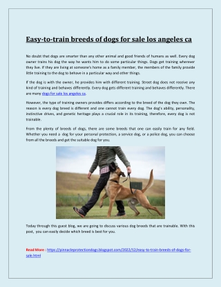 Easy-to-train breeds of dogs for sale los angeles ca