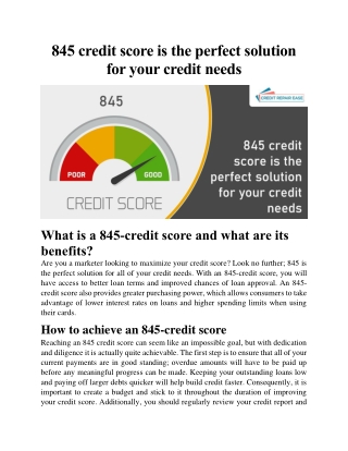 845 credit score is the perfect solution for your credit needs