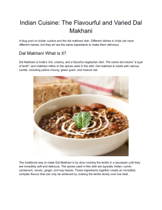 Indian Cuisine The Flavourful and Varied Dal Makhani