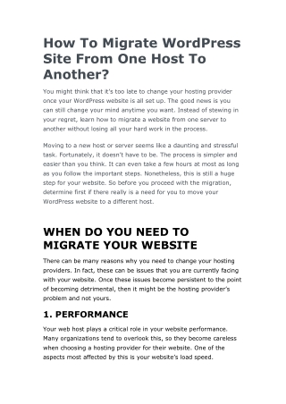 How To Migrate WordPress Site From One Host To Another