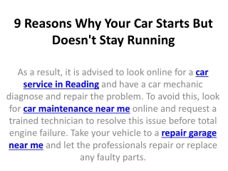 9 Reasons Why Your Car Starts But Doesn't Stay Running