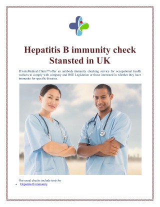 Hepatitis B immunity check Stansted in UK