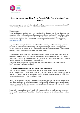 How Daycares Can Help New Parents Who Are Working From Home | Little Big World