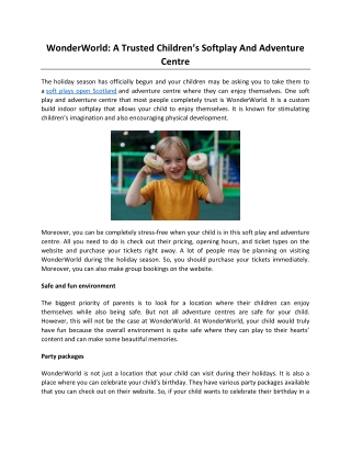 WonderWorld: A Trusted Children’s Softplay And Adventure Centre