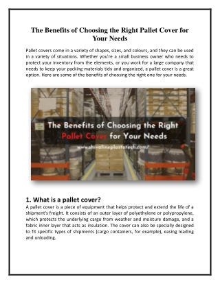The Benefits of Choosing the Right Pallet Cover for Your Needs